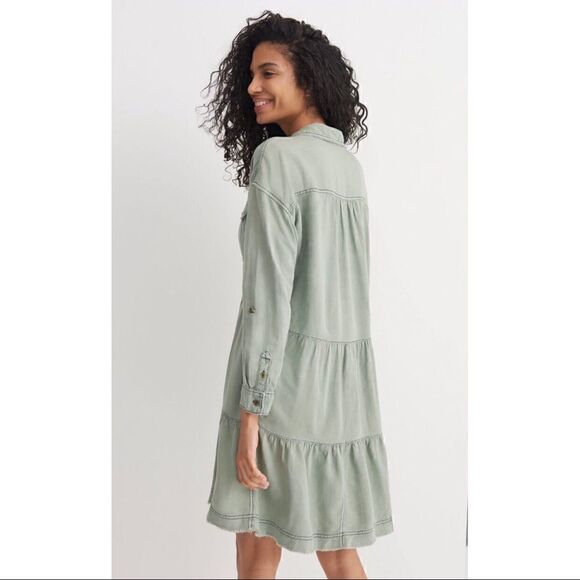 NEW Anthropologie Pilcro Deanne Moss Tiered Mini Button Front Shirtdress Large - Picture 3 of 8